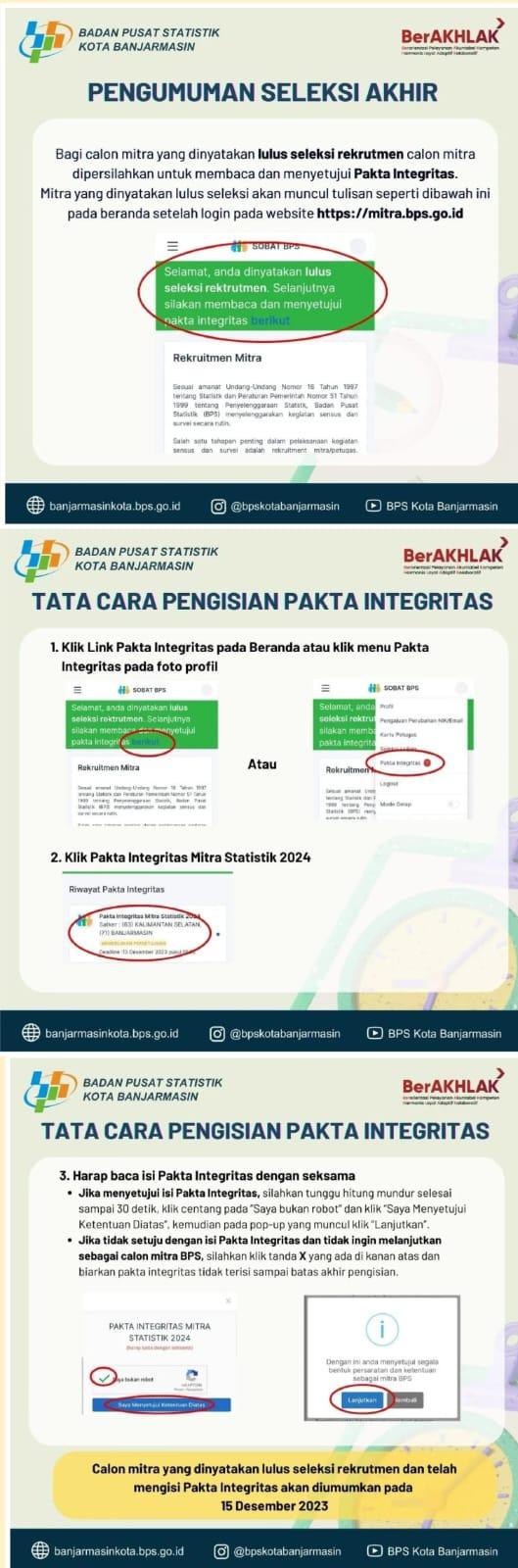 Pengumuman  Seleksi  Rekrutmen Seleksi Calon Mitra 2024 BPS Kota Banjarmasin